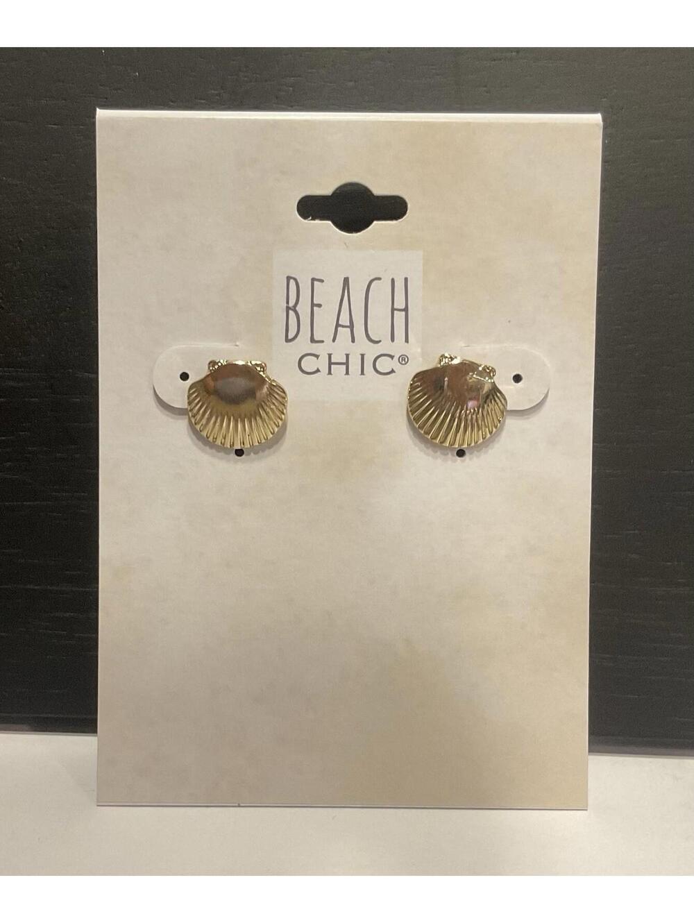 NWT Beach Chic Gold Tone Sea Shell Earrings #1032